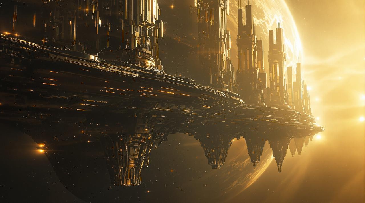 深空彼岸剧情史诗电影海报，深空异星建筑